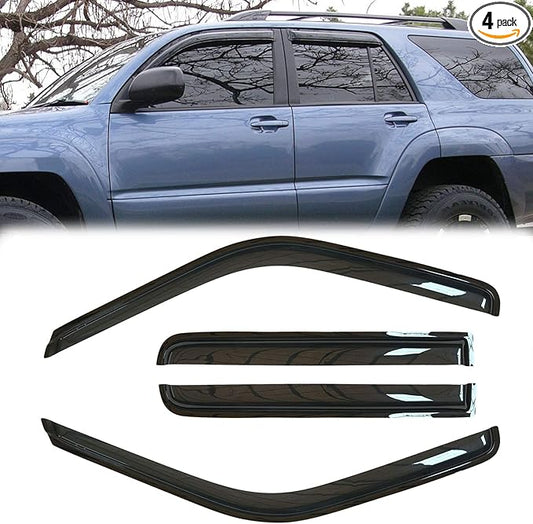 Side Window Wind Deflector fit for 2003-2009 Toyota 4Runner N210, 4pcs Out-Channel Tape-On Nice Rain Guards Set, Dark Smoke Window Visor 94924