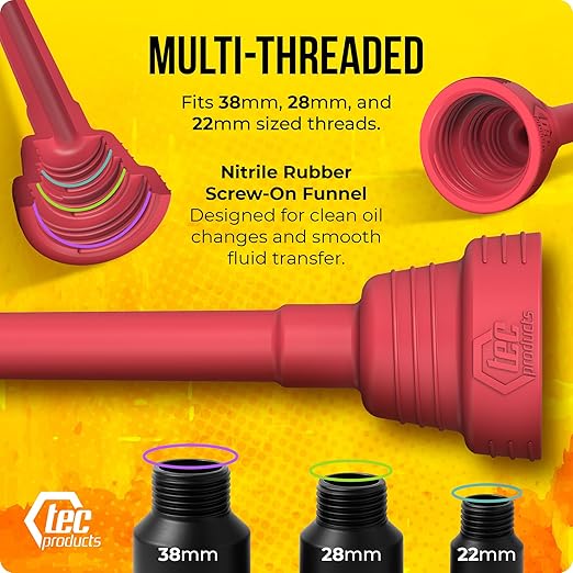 TEC Products FlexAll Quick Connect Oil Spout - Nitrile Rubber Screw-on Oil Change Funnel & Fluid Transfer - Fits Gallon, Quart, Pint Container - Ideal for Autos, Tractors & Boats (7.35 x 1.75 Inches)