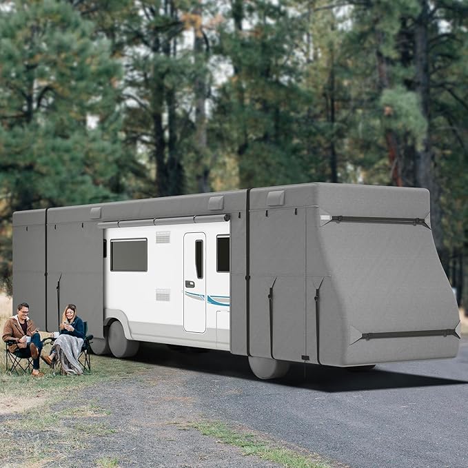 VEVOR Class A RV Cover, 40-43 ft Motorhome Cover, Non-Woven Fabric Motorhome RV Cover, Waterproof, Windproof and Rip-Stop, Camper Cover with Storage Bag, Repair Patches, Straps and Tire Covers