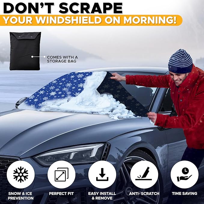EcoNour Car Windshield Cover for Ice & Snow | 600D Polyester All-Weather Windshield Protector | Water, Heat & Sag-Proof | Winter Car Snow Cover | Standard Size 69" x 42"
