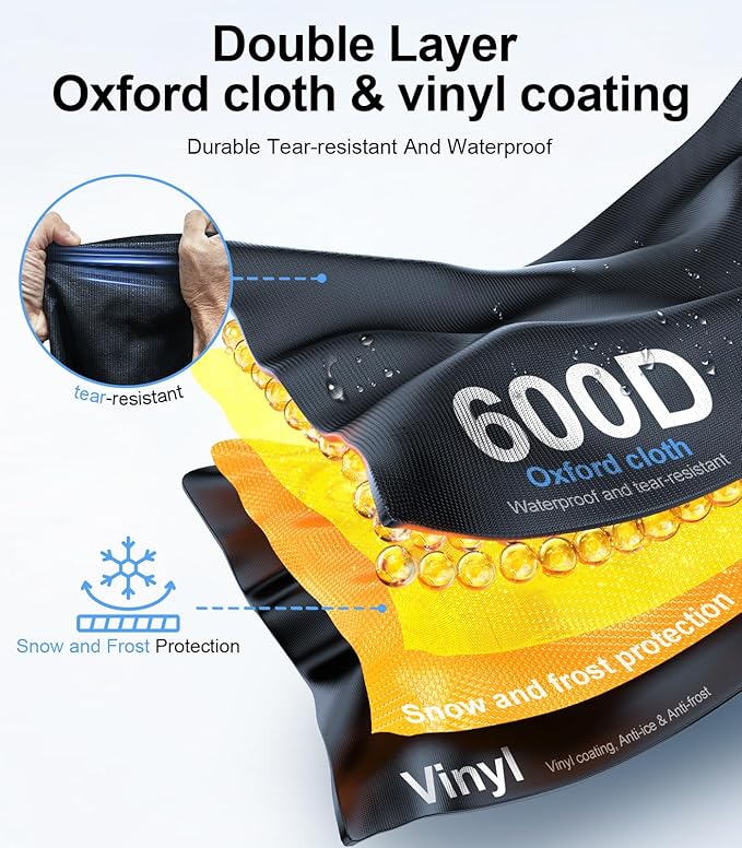 3-in-1 Windshield Snow Cover for Small Sedans & Sports Cars — S Size Frost Guard with Ice Scraper, Waterproof 600D Oxford Heavy-Duty Winter Protection & 360° Windproof Design for Low-Profile