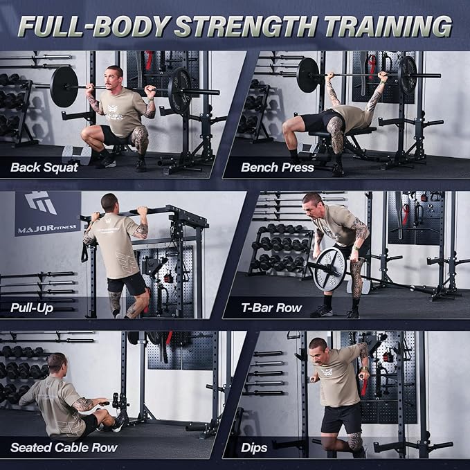 MAJOR FITNESS Drone3 Power Cage - Multi-Function Power Rack for Home Gym, Squat Rack with Pull-up Bar, Cable Crossover System, J-Hooks, for Strength Training, Heavy-Duty Steel Construction