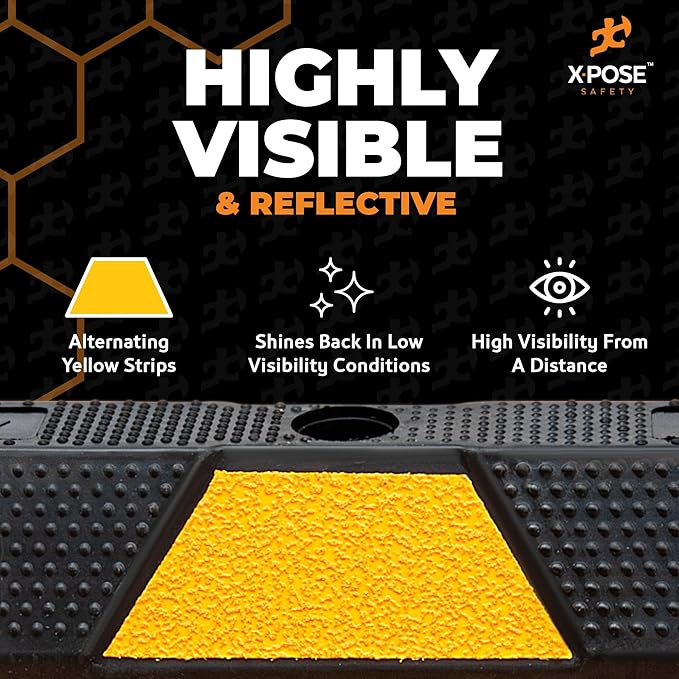 Xpose Safety 72" Heavy Duty Rubber Parking Stopper – 2 Pack Wheel Blocks for Garage, Driveway, or Ramp – Car Bumper Stop with Yellow Reflective Strips – Removable Floor Mount