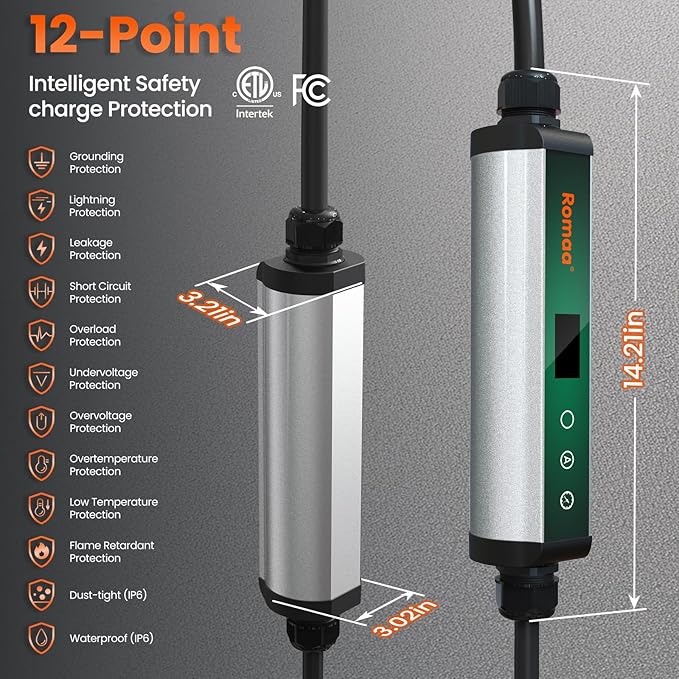 Romaa Level 2 EV Charger 40A EV Charger 240V 9.6kW Fast Charging, App Control, NEMA 14-50 Plug & 25ft J1772 Charging Cable, Indoor/Outdoor Portable EVSE for Home, ETL/FCC Certified