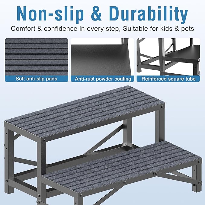 RV Steps with Handrail, 2 Steps RV Stair, Mobile Home Stairs for Camper, Trailer, hot tub, Steps with Non-Slip mat, 660lbs Capacity