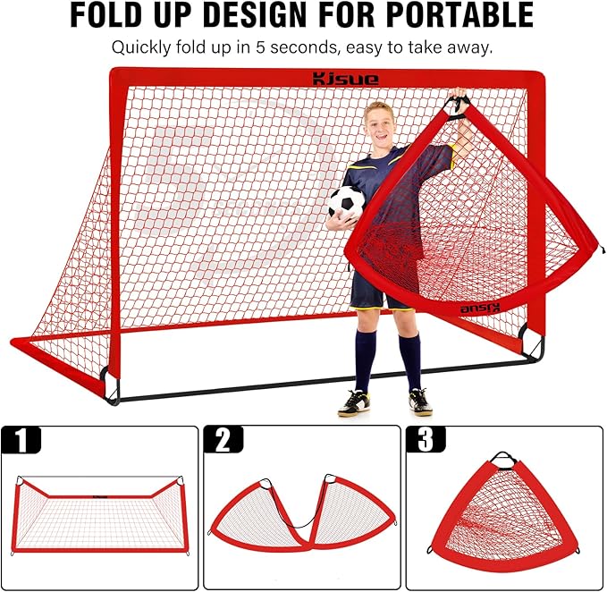 Kids Soccer Goals for Backyard Set, 2 of 6x4 ft Portable Pop Up Soccer Goal Training Equipment, Soccer Net with Target, Soccer Ball, Cones, Soccer Set for Kids Youth Toddler Sports Outdoor Games