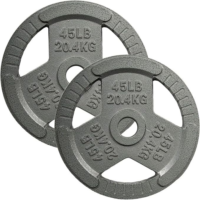 Yes4All Tri-Grip Handles Cast Iron Olympic Weight Plates, 2-Inch Weight Plates for Weight Lifting with Smooth and Durable Finish, Suitable for Strength Training Exercises (Single, Pair and Set)