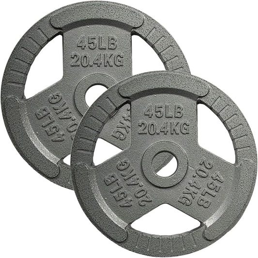 Yes4All Tri-Grip Handles Cast Iron Olympic Weight Plates, 2-Inch Weight Plates for Weight Lifting with Smooth and Durable Finish, Suitable for Strength Training Exercises (Single, Pair and Set)