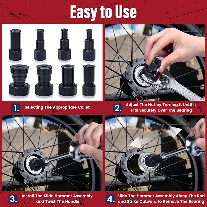 12pcs Blind Hole Collet Bearing Puller Set, Internal Bearing Extractor Puller Kit Slide Hammer Bearing Puller Set with Expandable Collets 8-32MM Insert Bearing Remover Set Tool (Red)