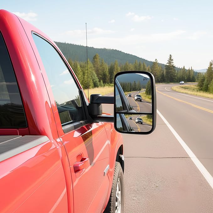 DWVO Power Heated Towing Mirrors for 2007-2013 Chevy Silverado 2500HD/3500HD, GMC Sierra, Avalanche 1500, Suburban 1500/2500, Tahoe, Telescoping with LED Turn Signal, Manual Folding, Black