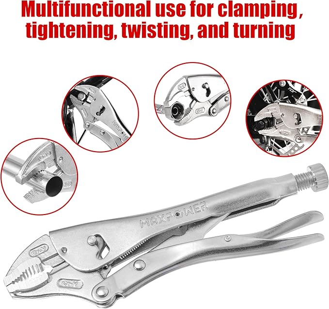 MAXPOWER 10-inch Locking Pliers, Curved Locking pliers with Two-position Opening Adjustment, Max Jaw Opening 2.6"