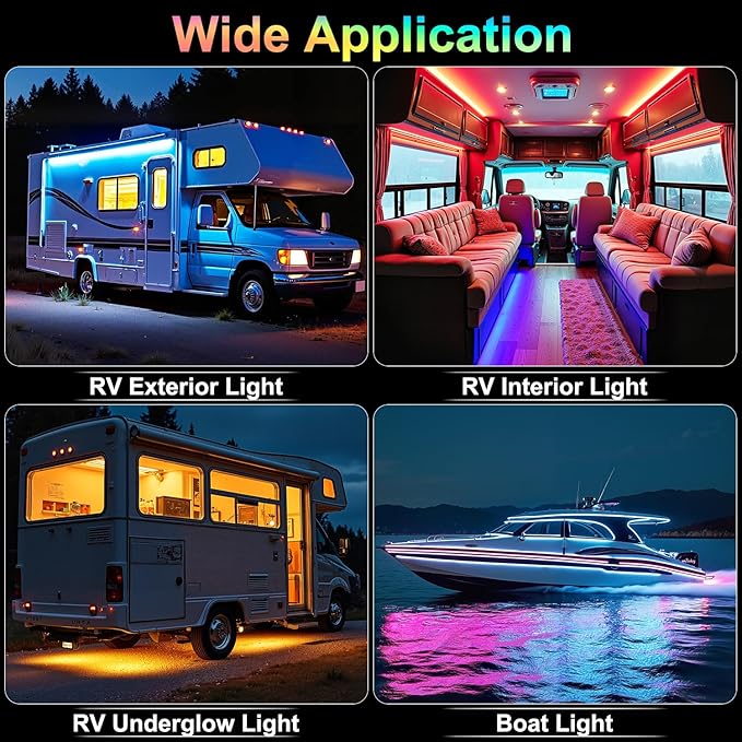 16.4FT RV Awning Lights, 12V Multicolor Camper Awning Lights with Remote Control, Waterproof Rv Led Light Strip for Motorhome Travel,Travel Trailers, Camper, Food Trucks