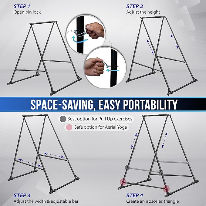 Yes4All Robust Freestanding Pull Up & Chin Up Bar, 126 Levels Adjustable & 770 lbs Capacity Foldable Pull Up Bar Station