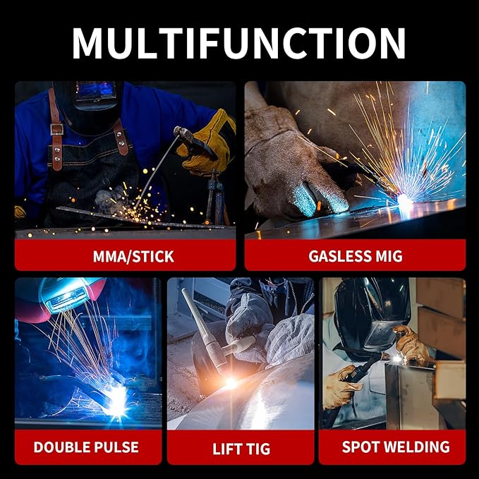 PONEY 200Amp Double Pulse MIG Aluminum Welder 9 in 1 MIG/MAG/FLUX/MIG Synergy/Single Pulse MIG/Double Pulse MIG/TIG LIFT/Spot Welding/MMA 220V Multi Process Welding Machine with LCD Digital Display