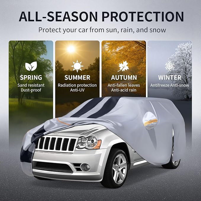 10 Layers Car Cover Custom Fit for Grand Cherokee 2005-2026 100% Waterproof All Weather Automobiles, Gift with Towel, Heavy Duty Car Covers for Rain Sun UV Protection with Door Zipper.