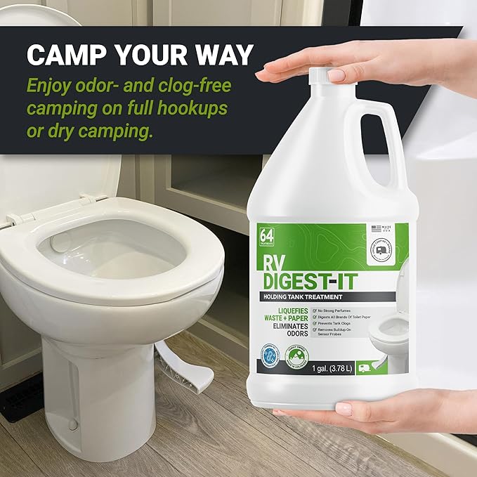 Unique RV Digest-It Classic RV Toilet Treatment - Eliminates Odors at the Source and Liquifies Waste - 64 Uses Per Bottle (128 oz)