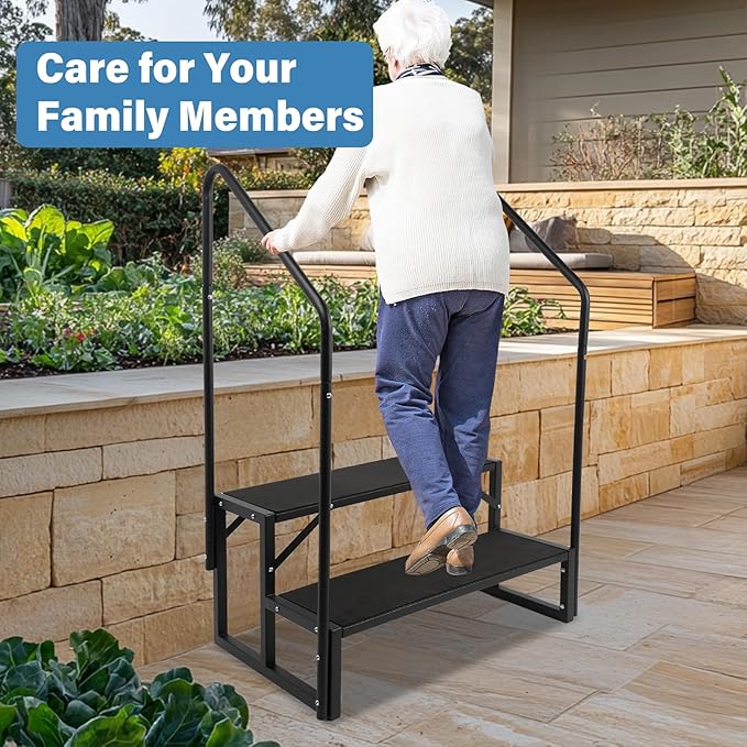 RV Steps w/Dual Handrails, 2 Step Spa Hot Tub Steps with Anti-Slip Pedals, 400lbs Load Capacity, Universal Portable Mobile Home Stairs Steps for 5th Wheel RV, Spa, Porch, Pool, Travel Trailers