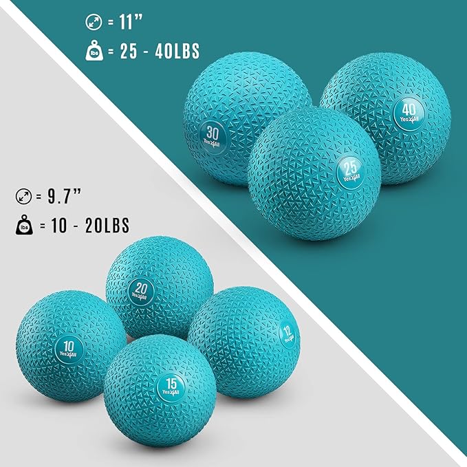 Yes4All Slam Balls, 10-40lb Weighted Ball Weight, Durable PVC Sand Filled Workout Dynamic Slam Ball for Core Strengthen
