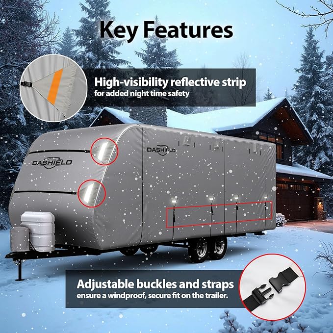 RV Cloud Travel Trailer Cover Fits 36'-37' Lightweight, Waterproof, Windproof, UV Protection, Breathable Air Vents, Durable Camper Cover with Tire Covers, RV Trailers