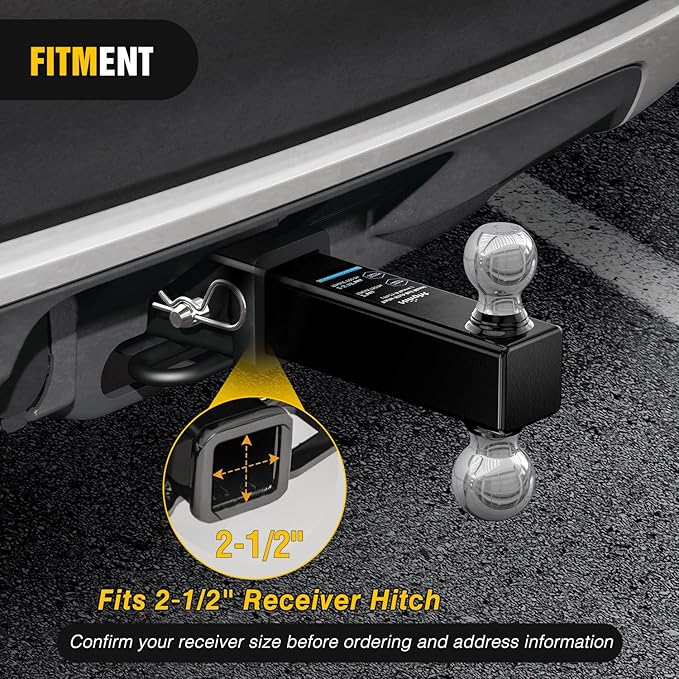 Nilight Multi-Ball Trailer Hitch Ball Mount, 2 & 2-5/16 Inch Balls, Dual Ball Mount fits 2-1/2-Inch Hitch Receiver, Chrome Plating