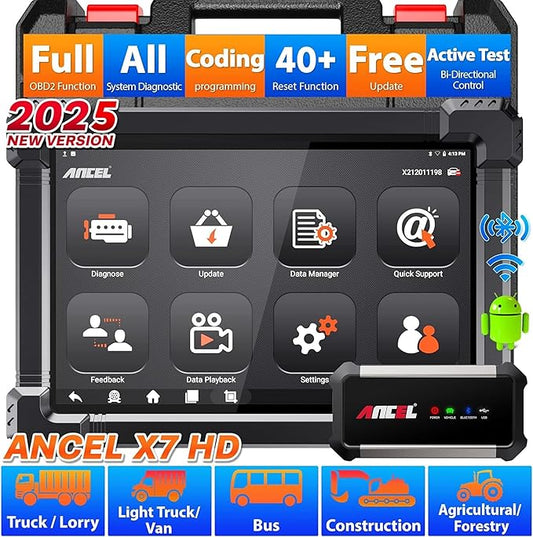 ANCEL X7HD 10'' Heavy Duty Truck Scanner, Semi Trucks Full System Diagnostic Tool, Bidirectional Diesel Scan Tool with DPF, ECU Coding, 40+ Reset for Cummins, Detroit, Caterpillar, Volvo, Paccar etc