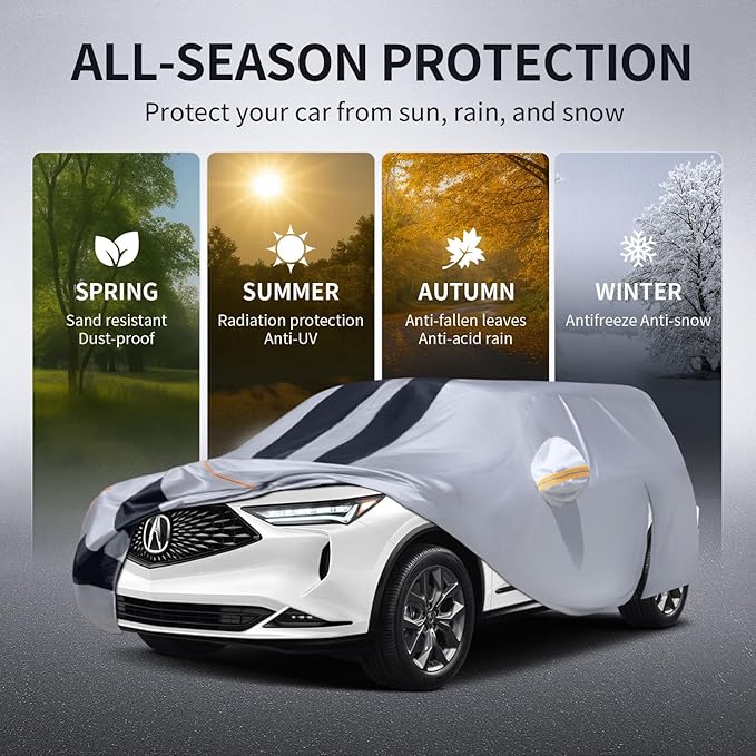 10 Layers Car Cover Custom Fit for Acura MDX 2001-2026 100% Waterproof All Weather Automobiles, Gift with Towel, Heavy Duty Car Covers for Rain Sun UV Protection with Door Zipper.