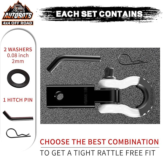 AUTOBOTS Tow Hitch Receiver 2", 45,000 Lbs Break Strength Shackle Hitch Receiver with 5/8" Screw Pin, 3/4 Shackle, Towing Accessories for Vehicle Trailer Recovery Off-Road White&Black