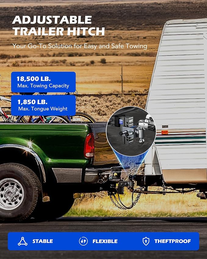 Orion Motor Tech Adjustable Trailer Hitch, Heavy Duty 2.5 inch Receiver Hitch, 6" Drop Hitch with 2" & 2-5/16" Balls, 360° Dual-Ball Mount with 18500lb Towing Capacity for Class IV & V, Gray