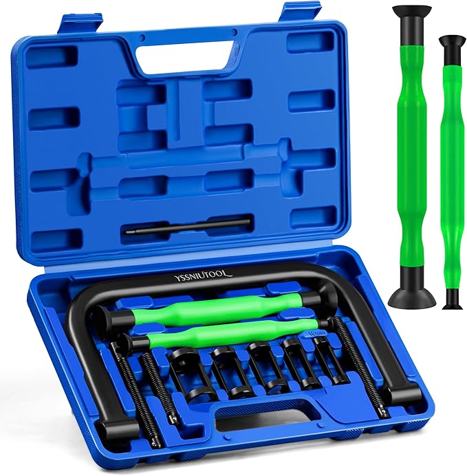 Valve Spring Compressor | 10 Piece Spring Clamp Tool Kit with C Clamp, Collet Pusher Adapters, Extension Rods, and Lever for Car, Motorcycle, ATV, and Small Engine Repairs (Green)