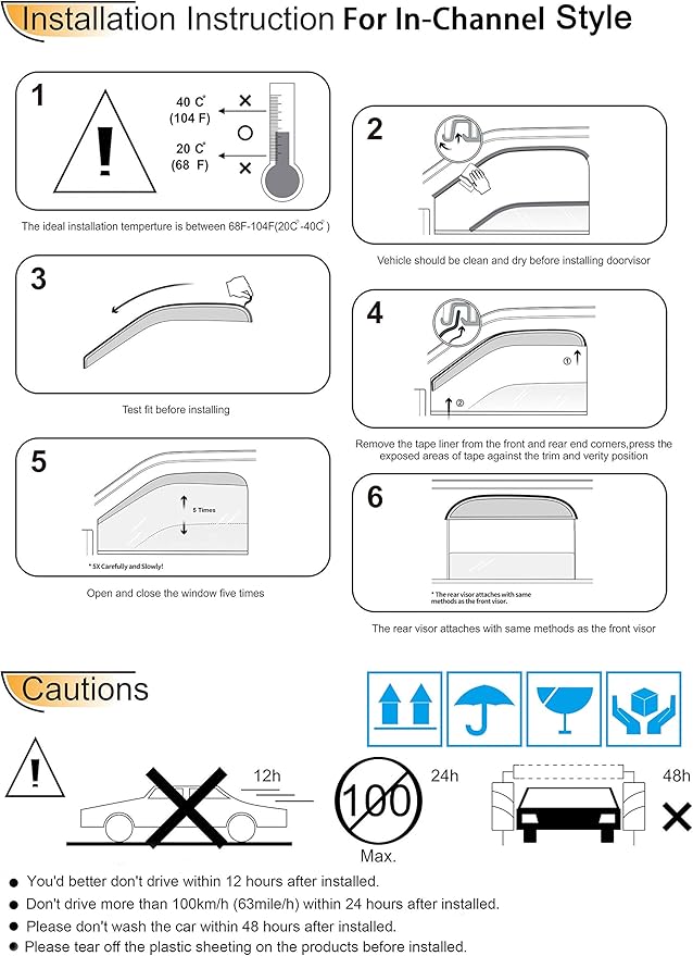 92352 Side Window Wind Deflector, 2pcs in-Channel Nice Rain Guards Set, Window Visor fit for 1994-2001 Ram 1500 1994-2002 Ram 2500/3500 Pickup with Standard Mirror Only