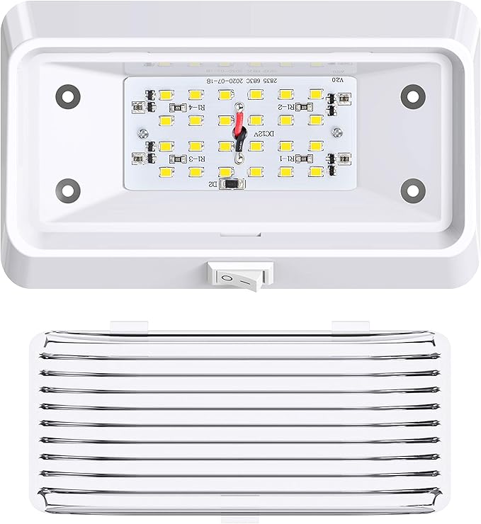 Leisure LED RV Exterior Porch Utility Light with Switch - 12v 280 Lumen Lighting Fixture. Replacement Lighting for RVs, Trailers, Campers, 5th Wheels. White Base, Clear and Amber Lens (White, 2-Pack)