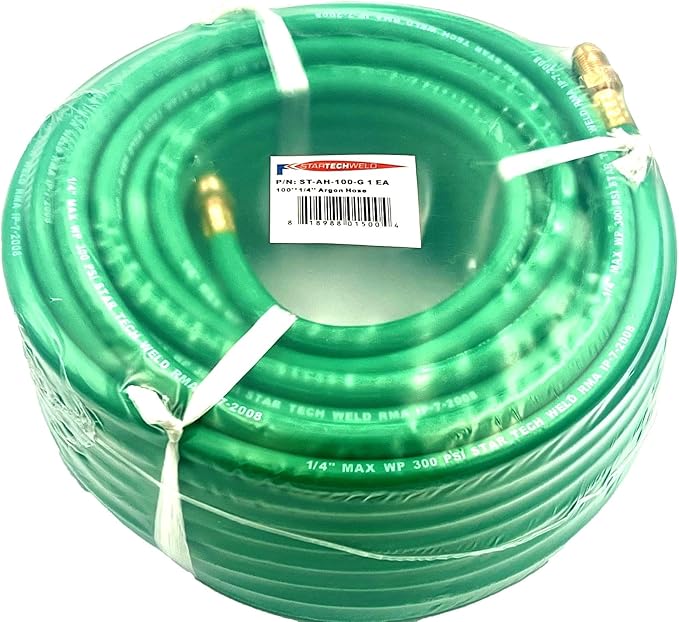 Argon Gas Hose for MIG/TIG Welding Flowmeter 1/4", 5/8"X18 Male, NPT Fittings, Inert Hose (100 Feet) AH-100-G