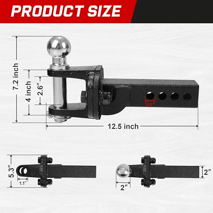 Trailer Hitch Ball Mount with 2" Trailer Ball, Universal Fits 2" Receiver of Trucks SUV Car Van ATV, 8000 LBS GTW, Heavy Duty Carbon Steel Truck Hitch, Multi Scenario Use Tow Hitch