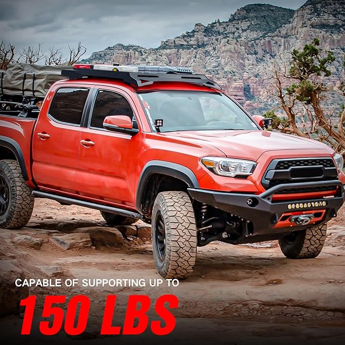 Roof Rack Cargo Basket fits 2005-2023 Toyota Tacoma Crew Cab Cargo Racks, Overland Rooftop Luggage Storage Holder, 150 LBS Platform Style Cargo Carrier for Outdoors Gear