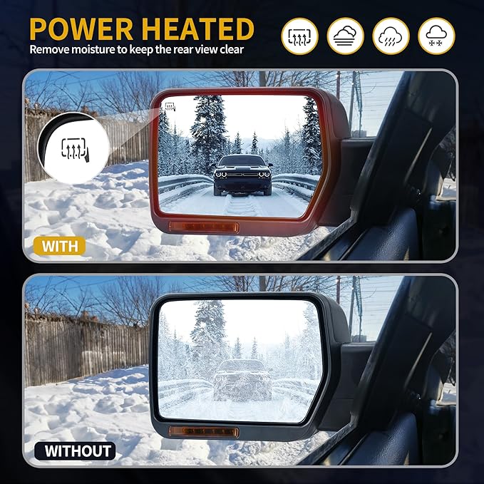 DWVO Towing Mirror Compatible with 2004-2014 Ford F150 Manual Folding Power Control Heated Rear LED Turn Signal Puddle Light Side Mirror Black