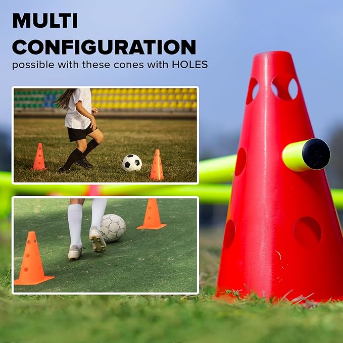 GSi Hurdle Training Cones | Multi Pack Sets | Dual Purpose Agility Cones with Holes | Ideal for Soccer, Kids, Dog, and Sports Training