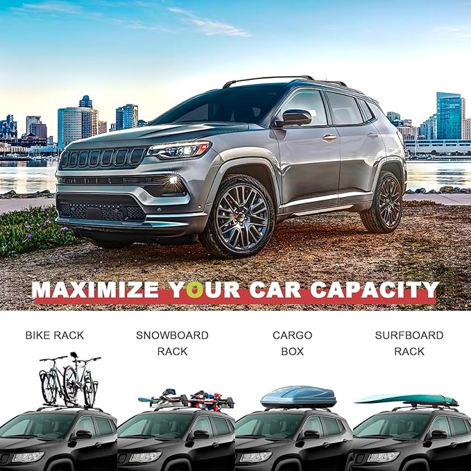 KINGGERI 260lbs Roof Racks Cross Bars Fit for Jeep Compass 2018-2025, Aluminum Heavy Duty Roof Rails Crossbars Rooftop Cargo Basket Carrier Bag Luggage Rails Kayak Canoe Snowboard Skiboard Bike
