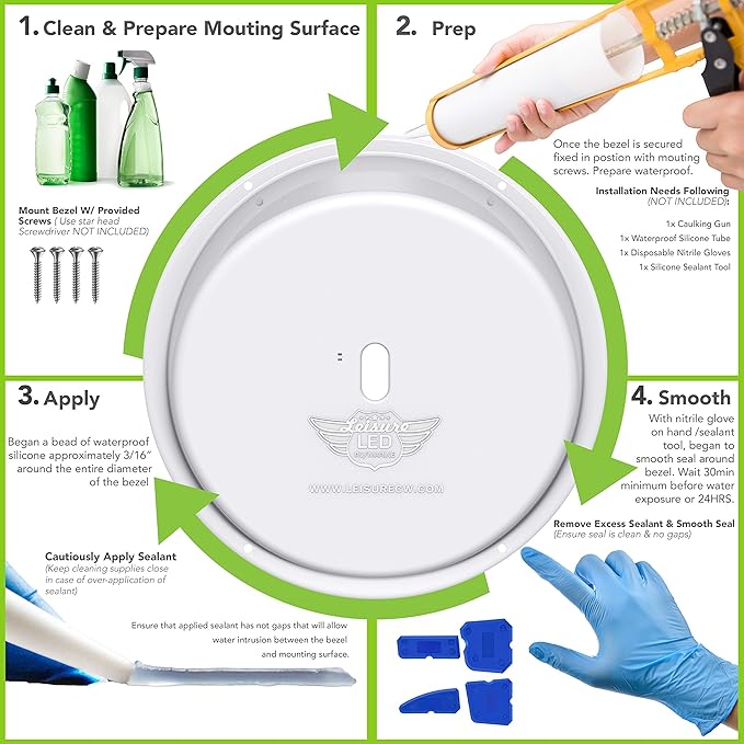 RV Trailer Camper 5th Wheel White 8.5" Round Scare Porch 12V LED Light 600 LM with Angled Bezel (LED Light with Angle Bezel)