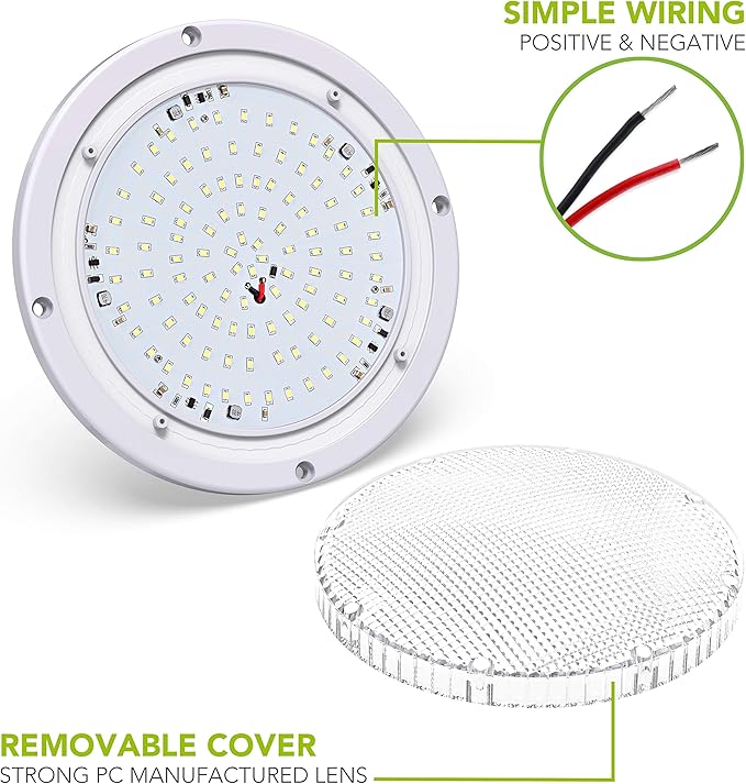 RV Trailer Camper 1000 Lumen 5th Wheel White 8.5" Round Scare Porch 12V LED Light (LED Light 1000 Lumen)