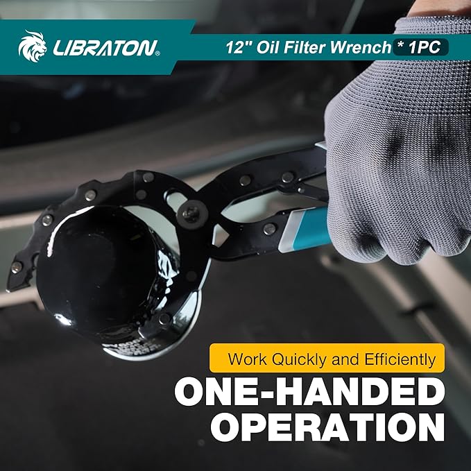 LIBRATON Oil Filter Wrench, 12" Oil Filter Pliers, Quick Adjustable Oil Filter Removal Tool with Spring Structure (2-3/8" to 4-3/4" Opening), One-Hand Use, for Cars, Motorcycles & Trucks