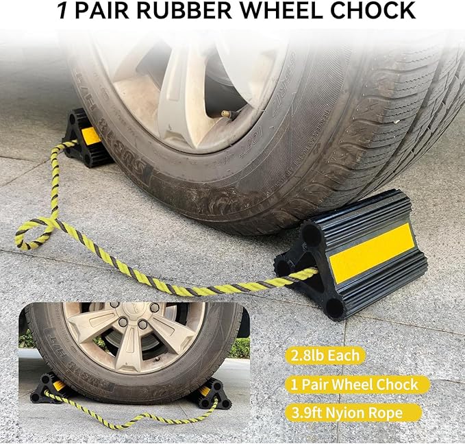 Vacallity Wheel Chocks for RV Trailer Car Truck, Upgrade Rubber Wheel Chocks with Rope Easy to Use,Camper Travel Chock Blocks Wheel Immobilizers & Chocks (6.2" 1pair)
