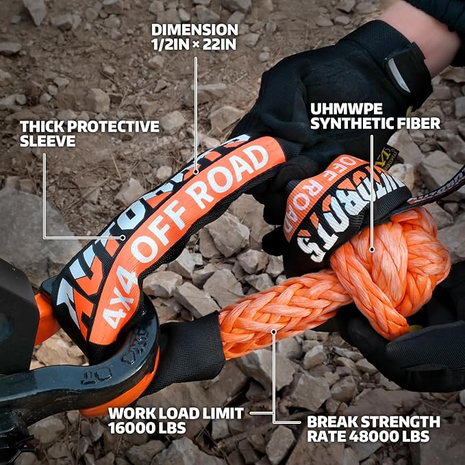 AUTOBOTS Kinetic Recovery Rope 1" x 20' (48,000lbs)+2 Soft Shackles Heavy Duty Kinetic Tow Rope for Truck ATV UTV SUV Offroad Recovery Kit