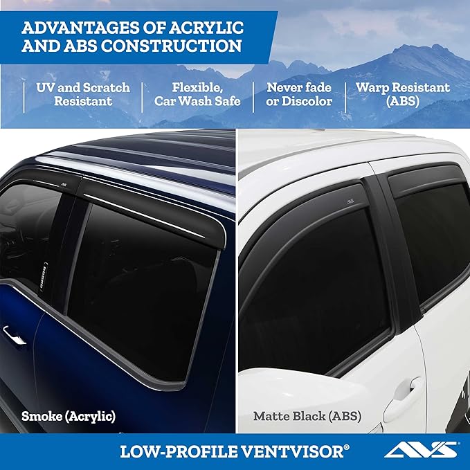 Auto Ventshade [AVS] Low Profile Rain Guards For 2005 - 2020 Nissan Frontier, CREW CAB ONLY | Window Vent Visors, 4 pcs. - Dark Smoke | 894037