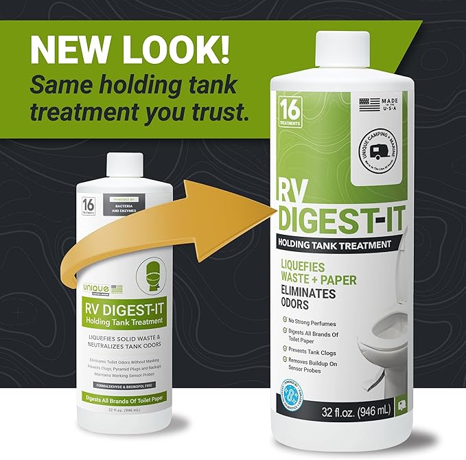 Unique RV Digest-It RV Toilet Treatment - Eliminates Odors at the Source and Liquifies Waste - 16 Uses Per Bottle 32 oz (3-Pack)