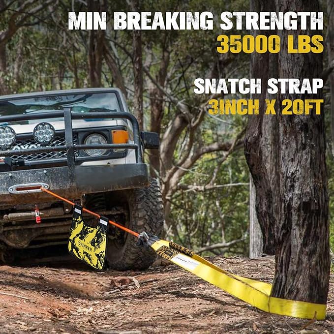 BUNKER INDUST Heavy Duty Tow Strap Recovery Kit, 3" x 20ft Recovery Straps + Pair 3/4 D Ring Shackles + Bag 35,000 lbs Tree Saver Winch Strap - Emergency Vehicle Off Road Towing Rope