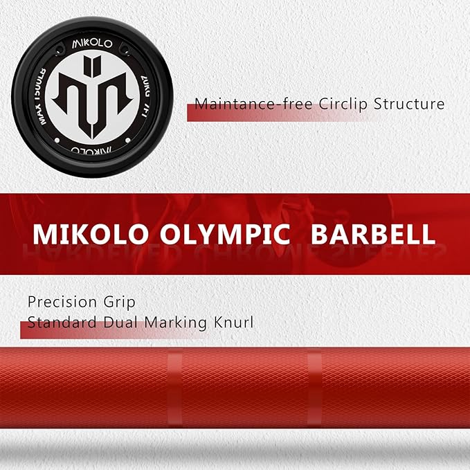 Mikolo 7ft Olympic Barbell, Barbell for Weightlifting and Powerlifting 45lb, Olympic Bar for 1500lbs Capacity, Weight Bar Fit 2” Standard Weights