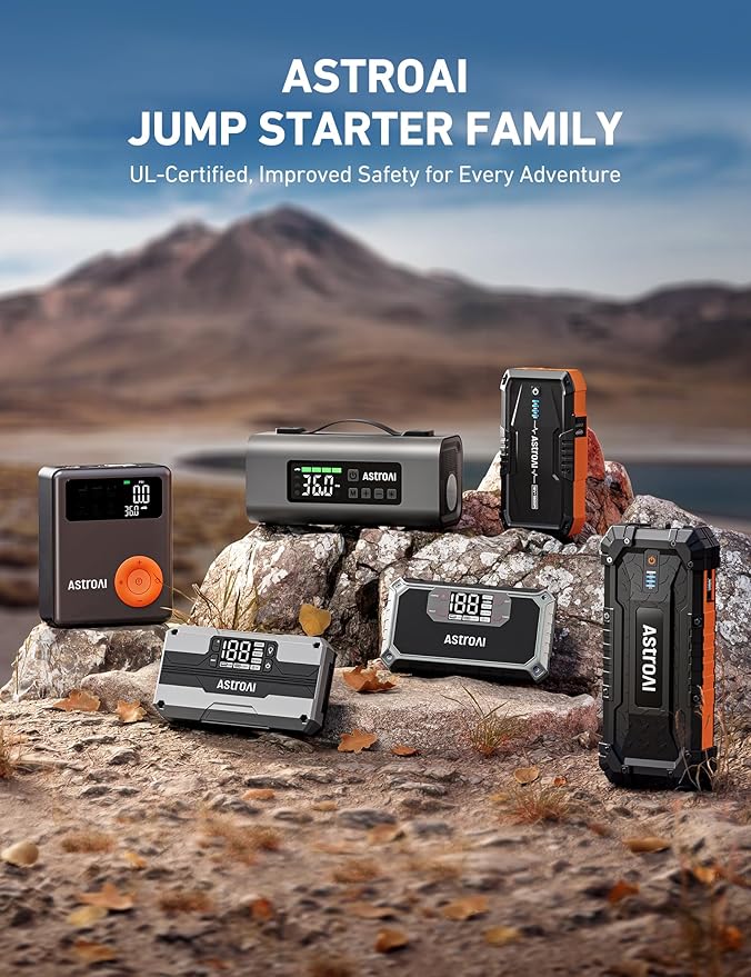 AstroAI Portable Jump Starter with Air Compressor 150PSI, 2500A Car Battery Jump Starter Pack Up to 7.5L Gas & 5.0L Diesel Engine, UL Certified, 12V Jump Box Car Battery with LCD Display, Lights