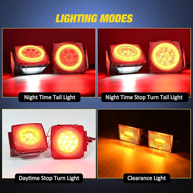 Nilight 2PCS Square LED Trailer Light Kit with Halo Glow Submersible LED Stop Turn Tail Side Marker Clearance License Light for 12V Trailer Boat Camper RV Trucks Snowmobile (TL-41)