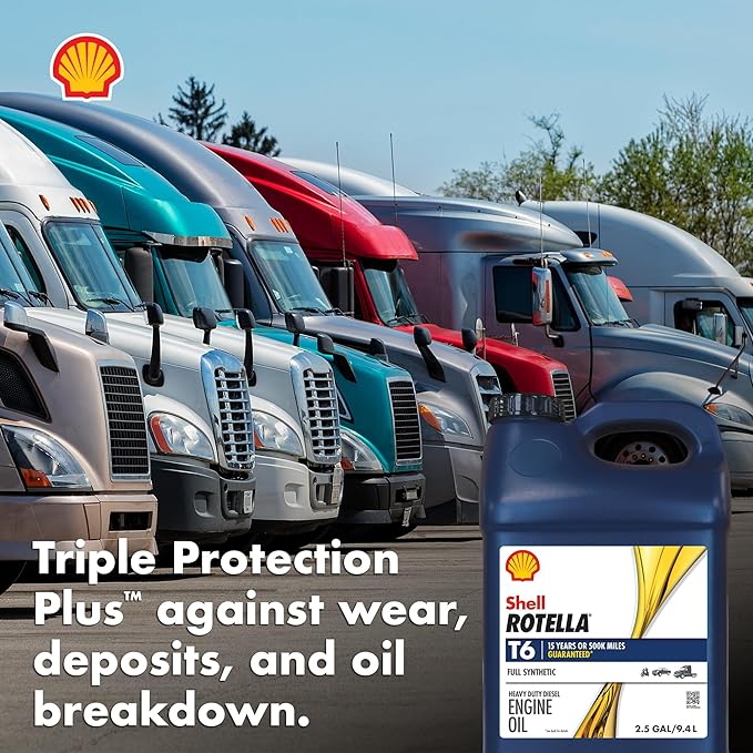 Shell Rotella T6 Full Synthetic 5W-40 Diesel Engine Oil, 2.5 Gallon