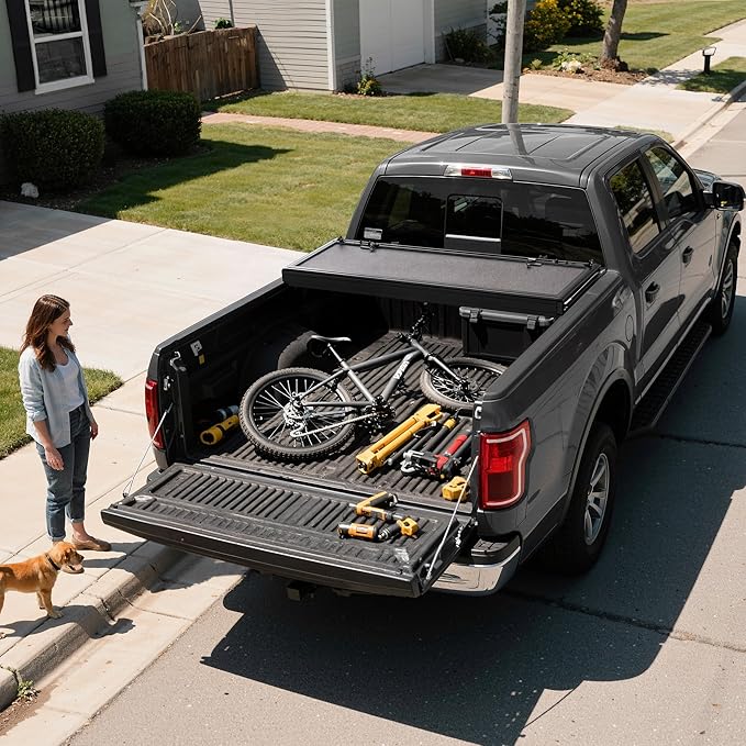 OEDRO Low-Profile Hard Tri-Fold Tonneau Cover Compatible with Toyota Tundra 2022 2023 2024 2025 2026 (Excl. Trail) 5.5ft Bed with Deck Rail System, One-Handed Quick Release, Drainage Design